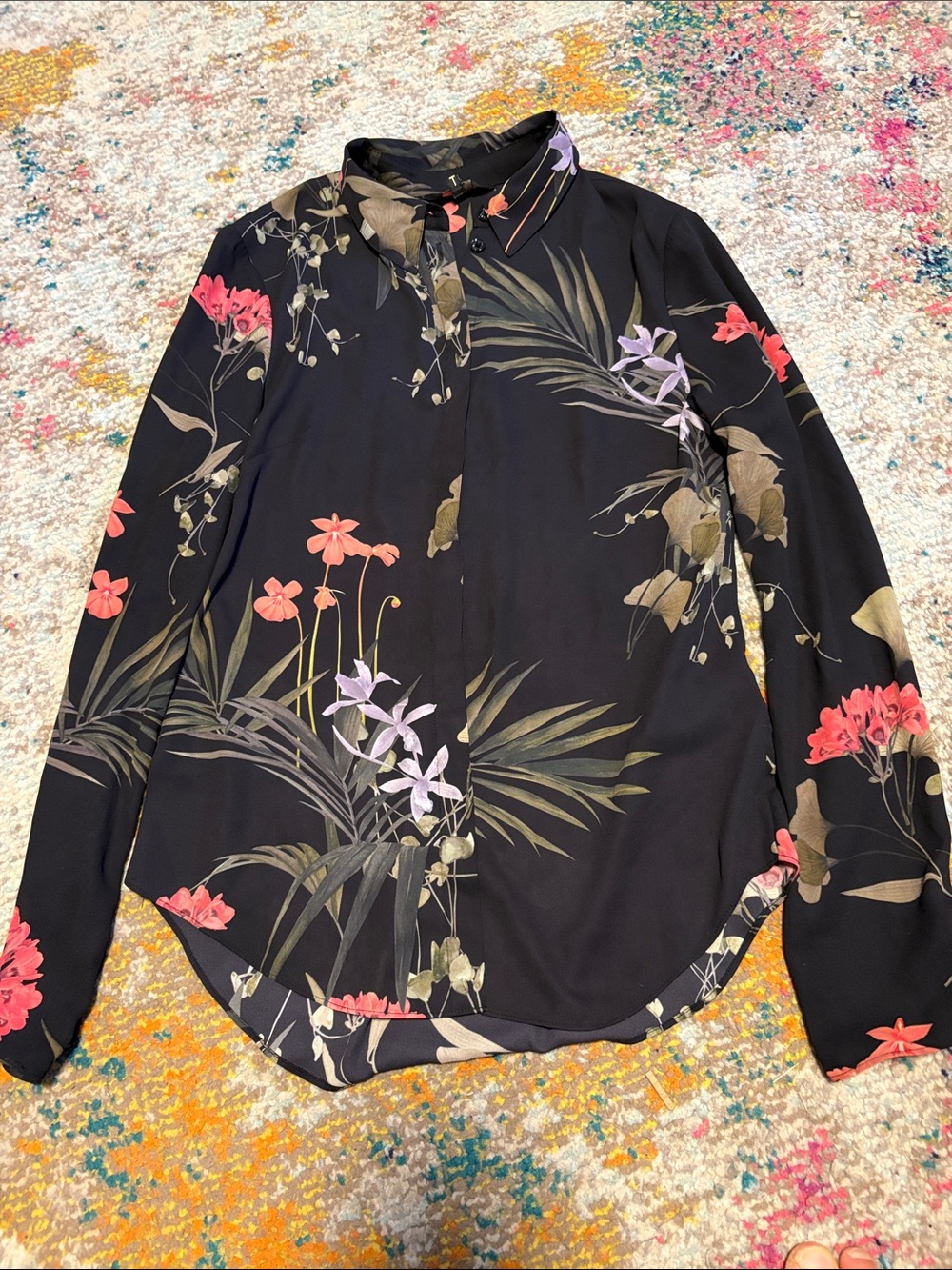 Ted Baker Black Floral-Print Button Shirt
